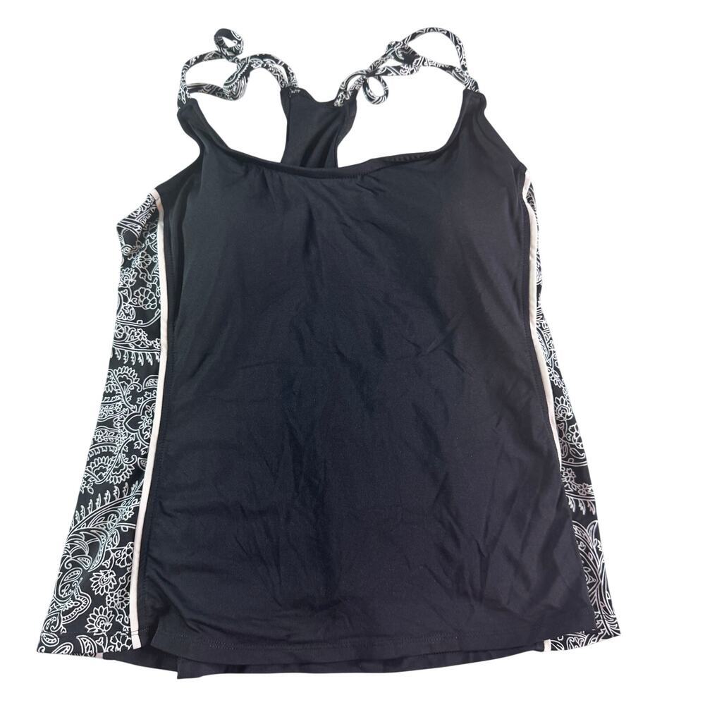 Stylus Tankini Swim Top Womens Medium Black White Paisley Racerback Padded
